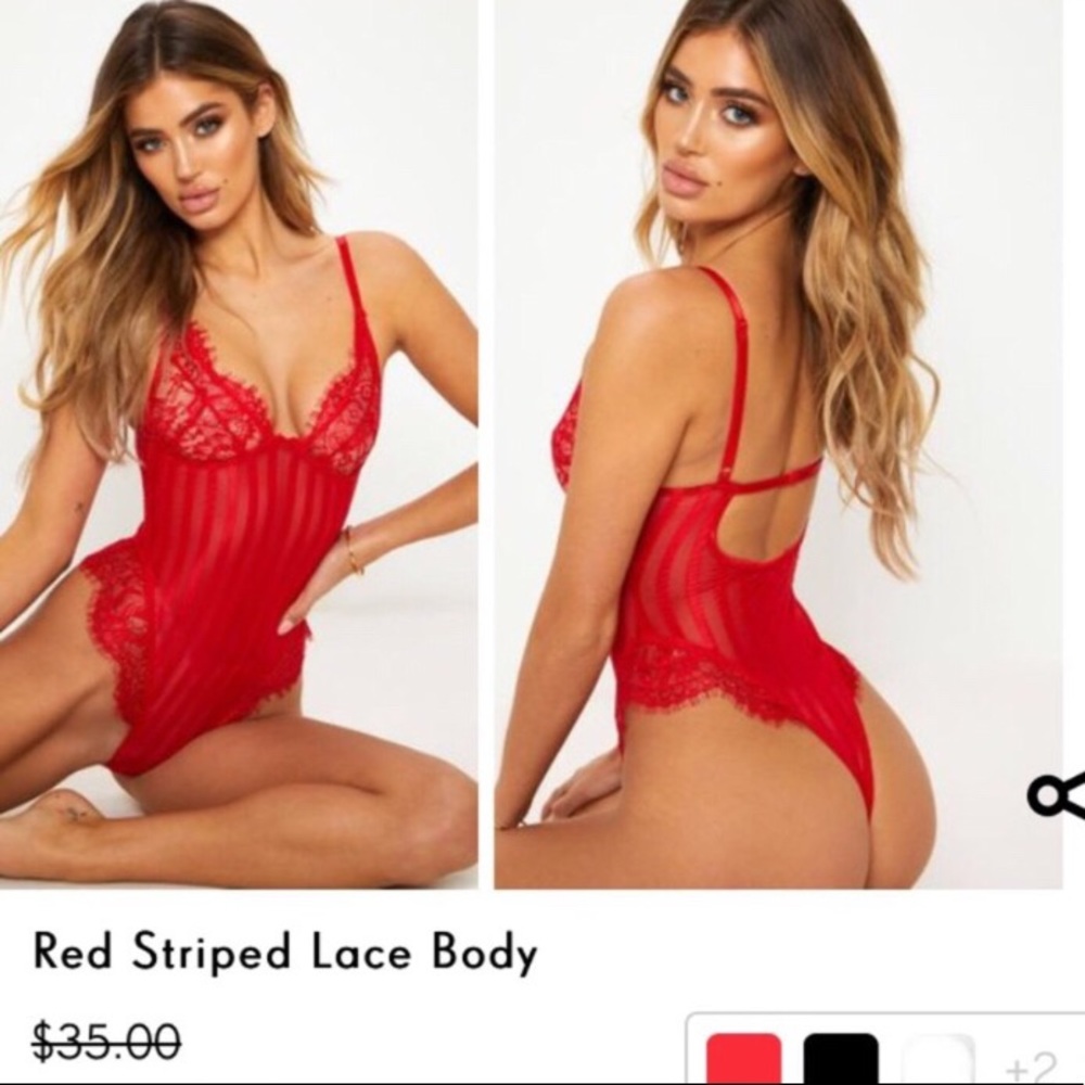 Pretty Little Thing Red Striped Lace Bodysuit Sexy